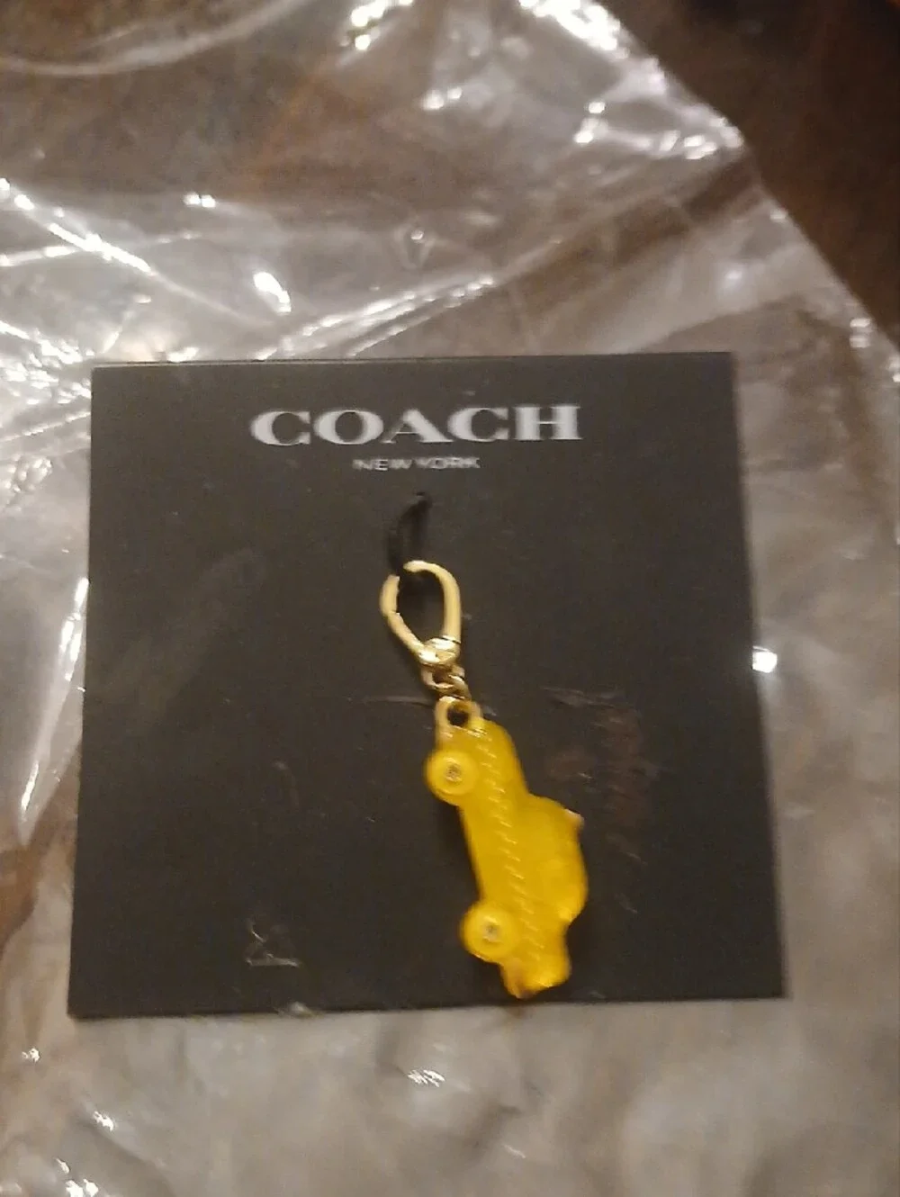 Coach Yellow Taxi Charm Key Fob with Gold Hardware